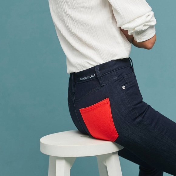 Current/Elliott Denim - NWT CURRENT/ELLIOTT Ultra High Waist Skinny Jeans, Dark Blue w/ Red Accents, 26